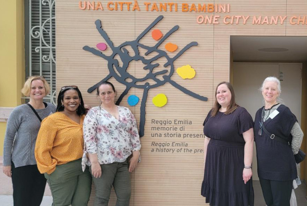 Group outside Reggio Emilia building