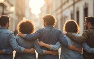 Group of happy people arm in arm