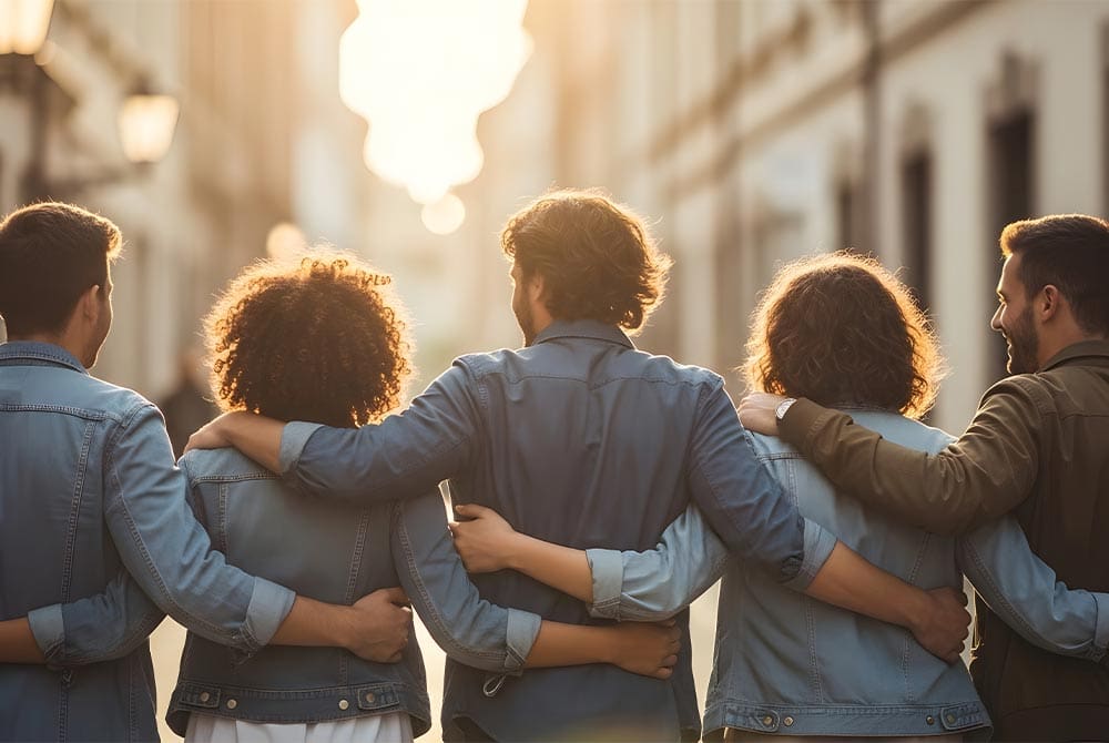 Group of happy people arm in arm