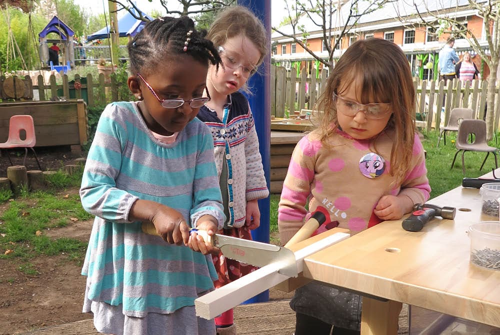Children woodworking