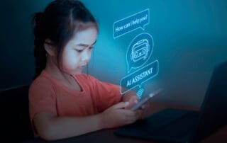Young girl interacting with an AI assistant